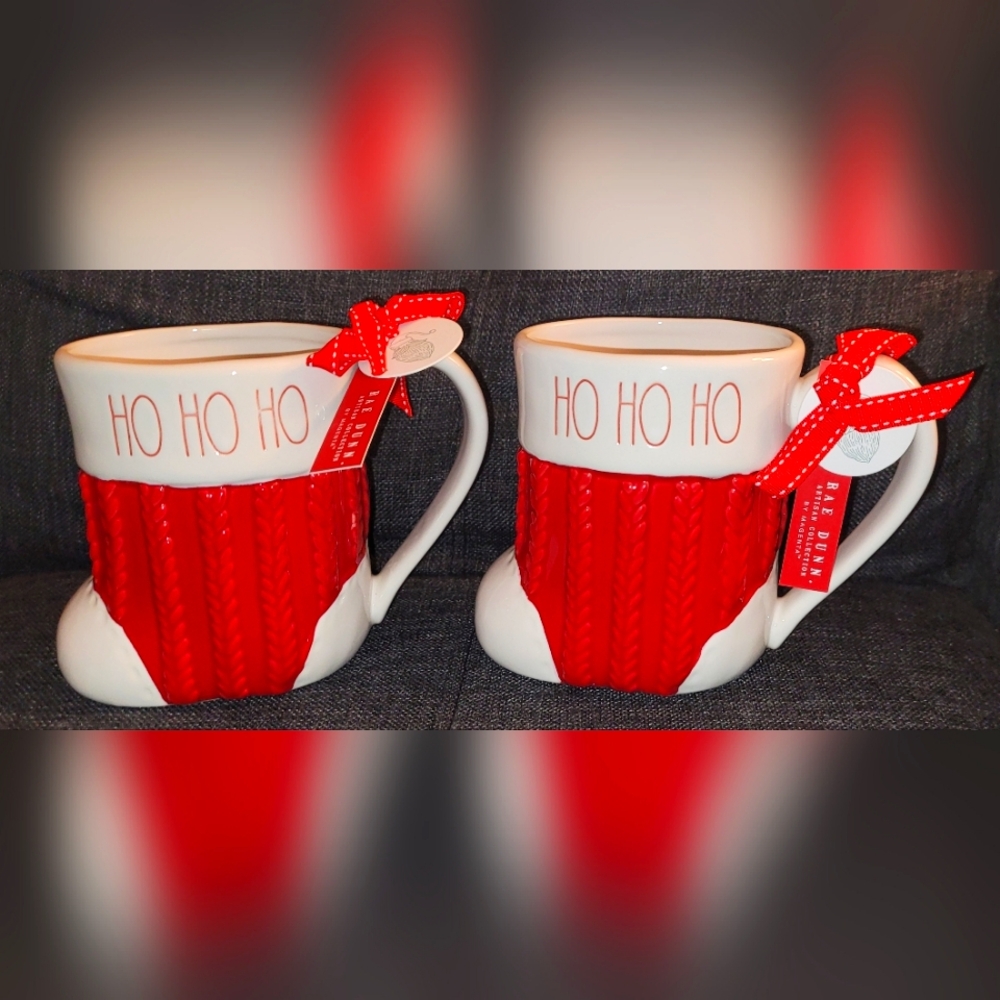 Set of 2 Rae Dunn Christmas stocking holiday mugs
